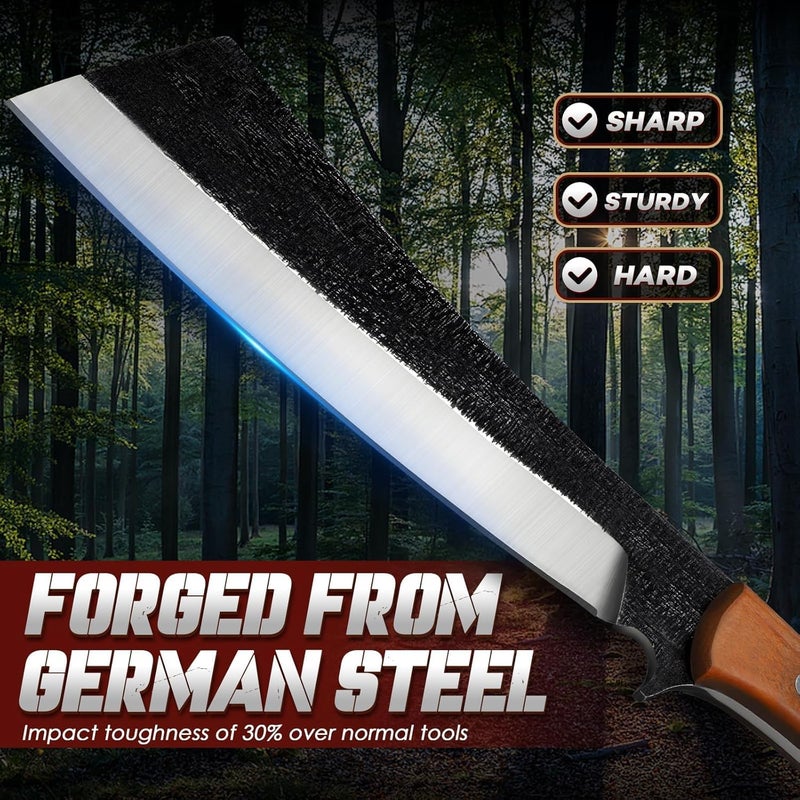 Freelander Japanese Style High Carbon Steel Machete with Red Sandalwood Ergonomic Full Tang Handle and Wood-Leather Sheath, for Camping, Hiking, Yard Work, and Survival,Christmas Gifts for Men Women - Image 3